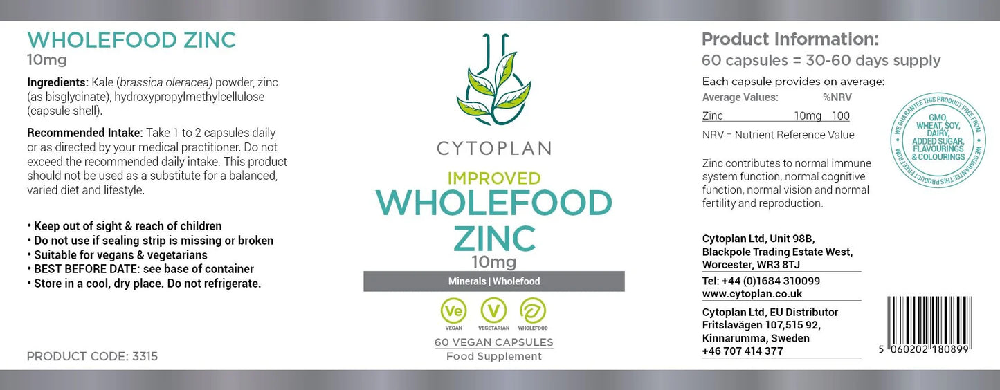 Zinc Wholefood 60 caps 7.5mg per cap